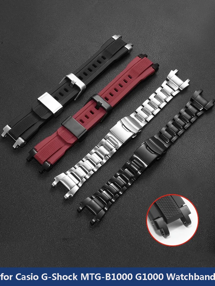 Rubber Watch Strap For Casio G-SHOCK MTG-B1000 G1000 Durable Silicone Watchband Concave Port Men\'s Stainless Steel Bracelet