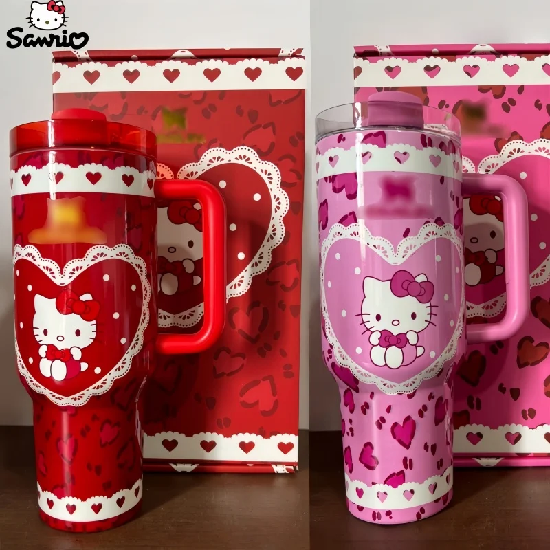 

Sanrio Hello Kitty 40 унций Quencher стакан с ручкой красный розовый портативный автомобильный стакан аниме подарок товары для фанатов