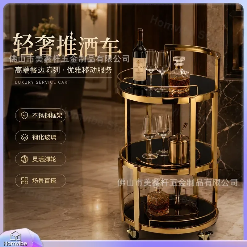 Mobile Serving Cart Cake Wine Bar Push Food Trolley Restaurant Dim Sum Display Shelf Kitchen Storage Rack Home Furniture