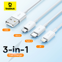 Baseus 3 in 1 USB Cable for iPhone 12 Pro Max Fast Charging Cable for Android Phone Huaiwei Xiaomi Type C Cable USB Cable Wire