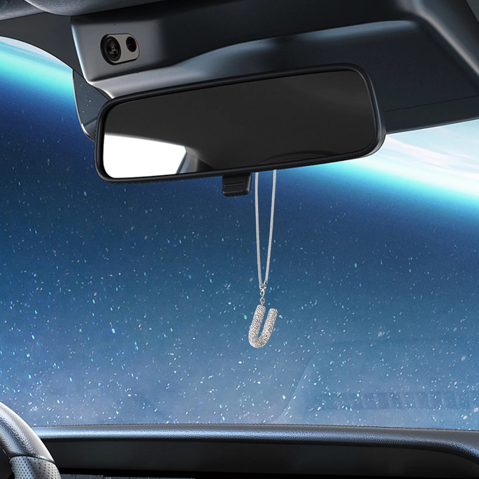 

Car Rearview Mirror Accessories Letter U Rhinestone Pendant Hanging Auto Interior Decoration Car Charm Rear View Mirror Ornament