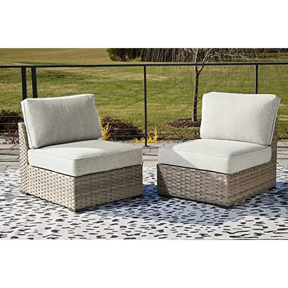 Sedie senza braccioli per Patio in vimini in resina Beige confezione da 2 mobili da esterno con struttura in alluminio per tutte le stagioni