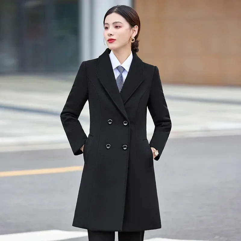 

Professional clothing medium and long coat women's commuter slim fit thickened padded cotton 4S store sales department woolen