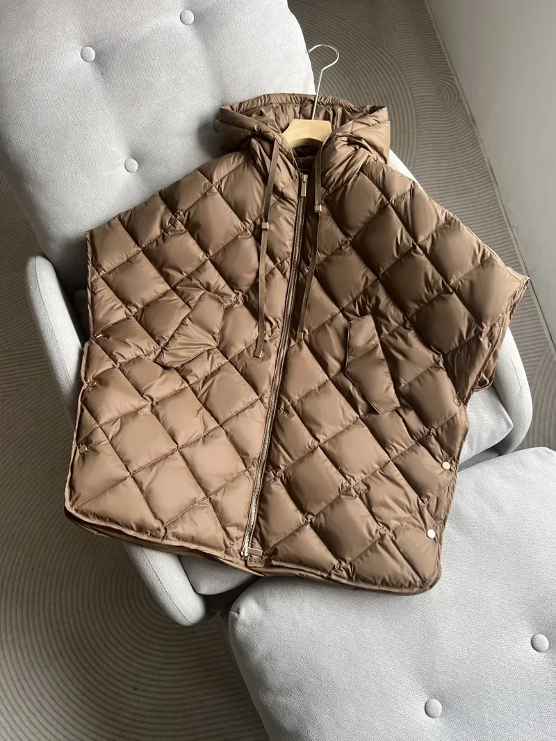 Otoño Invierno plumón de pato blanco sólido chaleco cálido con capucha chaleco suelto mujeres Tops mujer doble cremallera espesar chaleco prendas de vestir