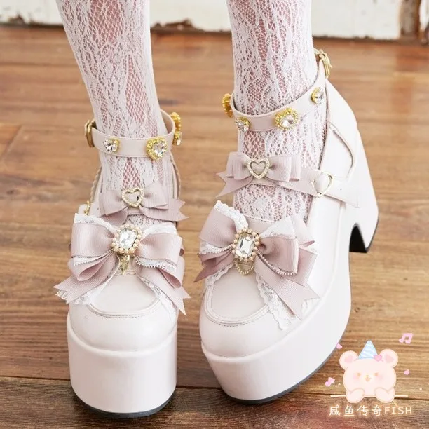 Liz Japanese Style Mine Mass-produced Rhinestone Bow Lolita Sweet High Heels Spring Autumn Fashion Mary Jane Platform High Heels