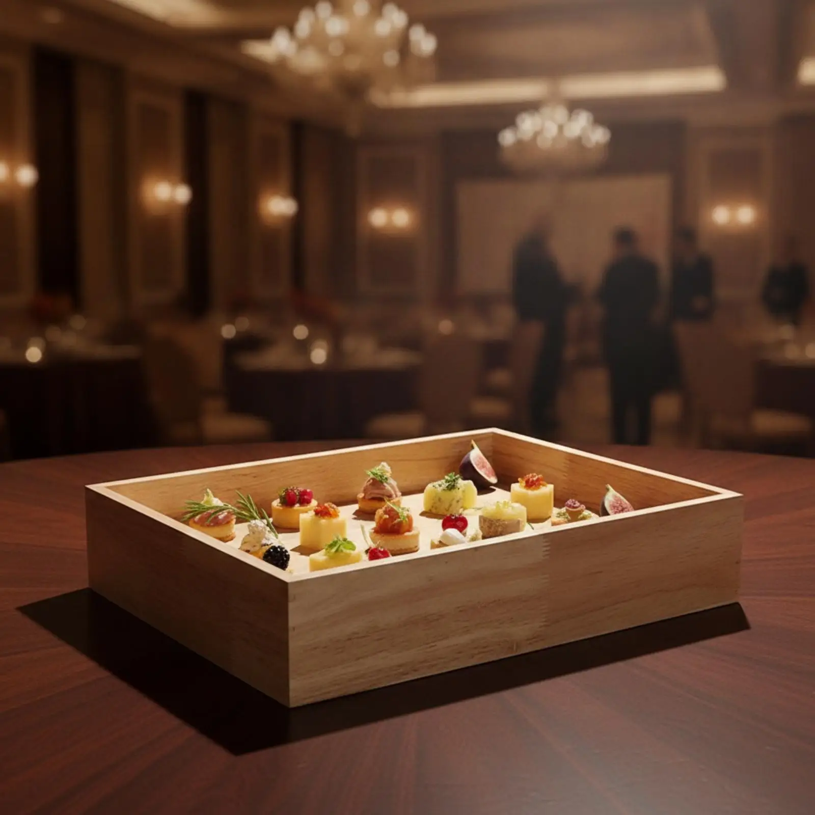 Open Top Wooden Display Stand Buffet Basket for Bakery Catering Events and Home Entertaining