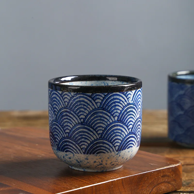 Japanese Style Ceramic Cup Hand-Painted Wave Ceramic Coffee Cups Wholesale Kiln Water Teacup Tableware Restaurant