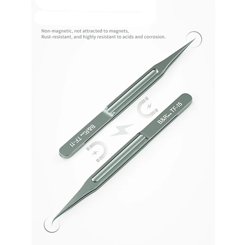 B&R TF-11 TF-15 Non-Slip Curved Straight Tips Microblade Series Titanium Alloy Macro Tweezers Non-Magnetic For Micro-Maintenance