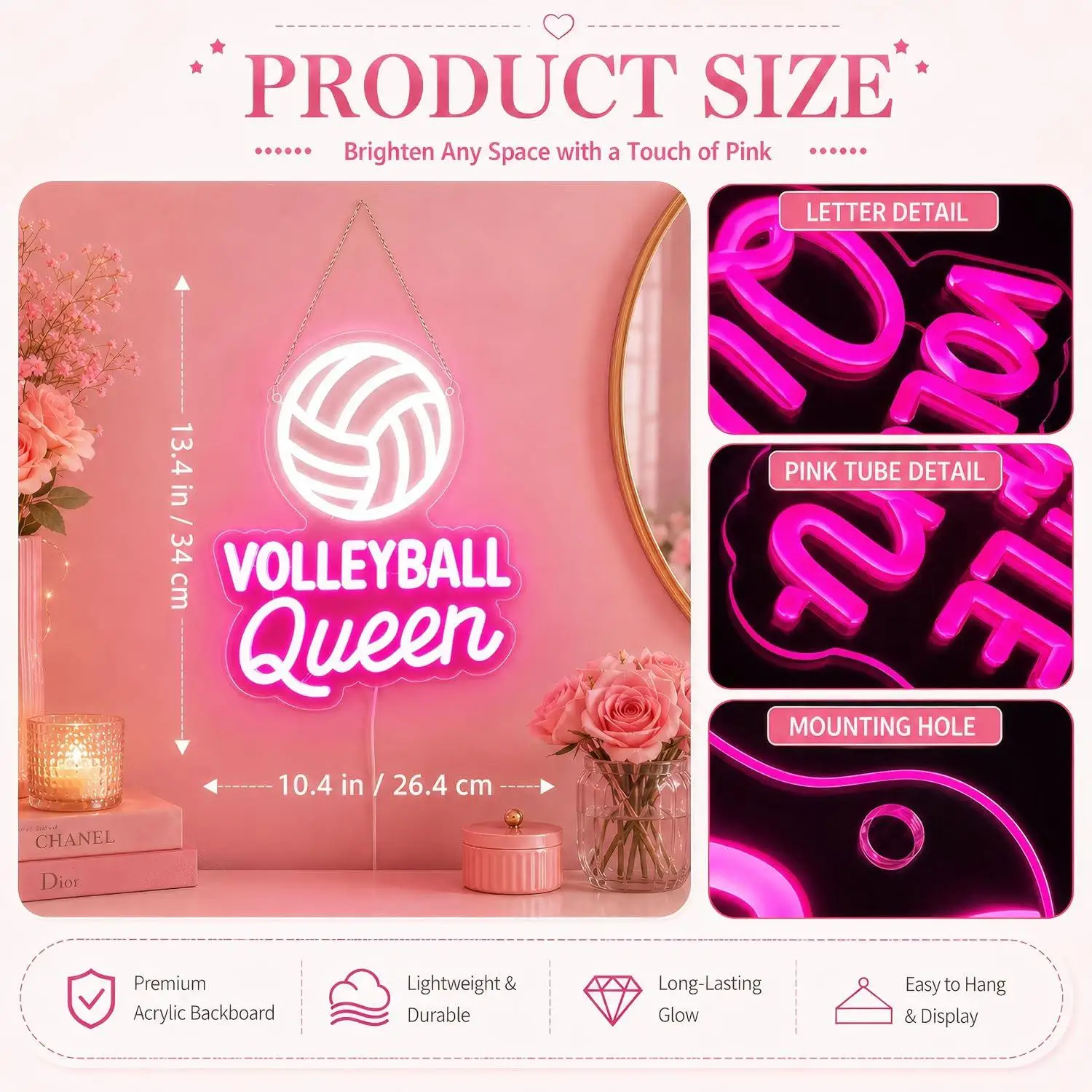 Volleyball Queen Neon Sign Usb Dimmable Led Lights For Girls Bedroom Dormitory Team Lounge Club Interior Wall Decoration Gifts