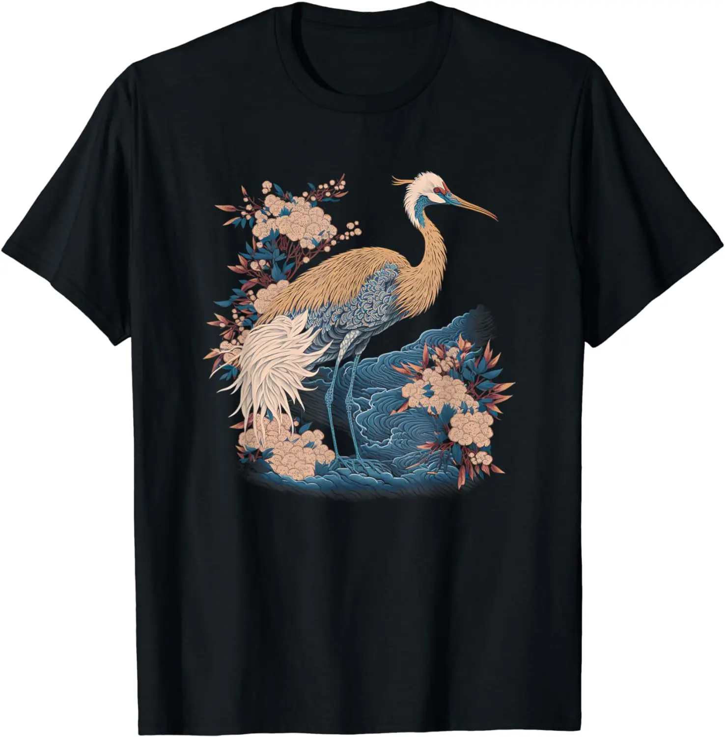 2024 New Surrealist Vintage Painting Crane Bird Fashion Casual T-shirt