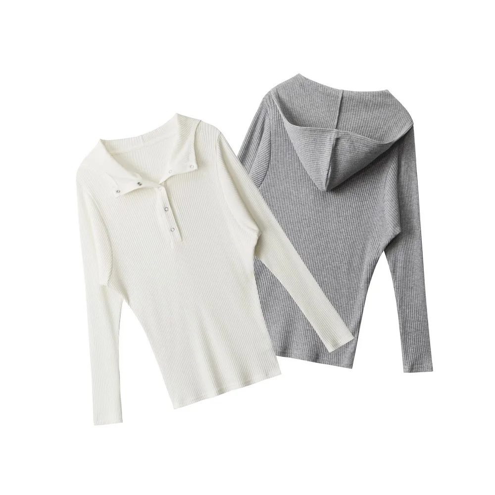 

Hooded High Quality Sloth Winter Fall Inner Basic Pure Color Bodywear Fitness Slim Fit Elegant Tops Tshirts for Women Girls