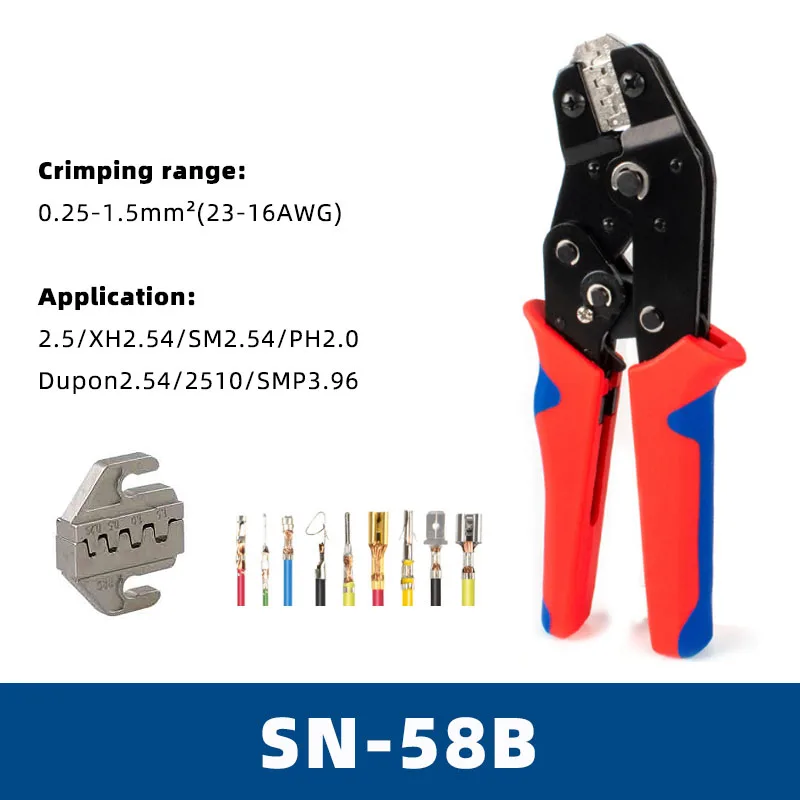 SN-58B Ratcheting Crimping Tool Set For Dupont JST MOLEX Open Barrel,Non-Insulated,Terminals Butt, Coax Connectors