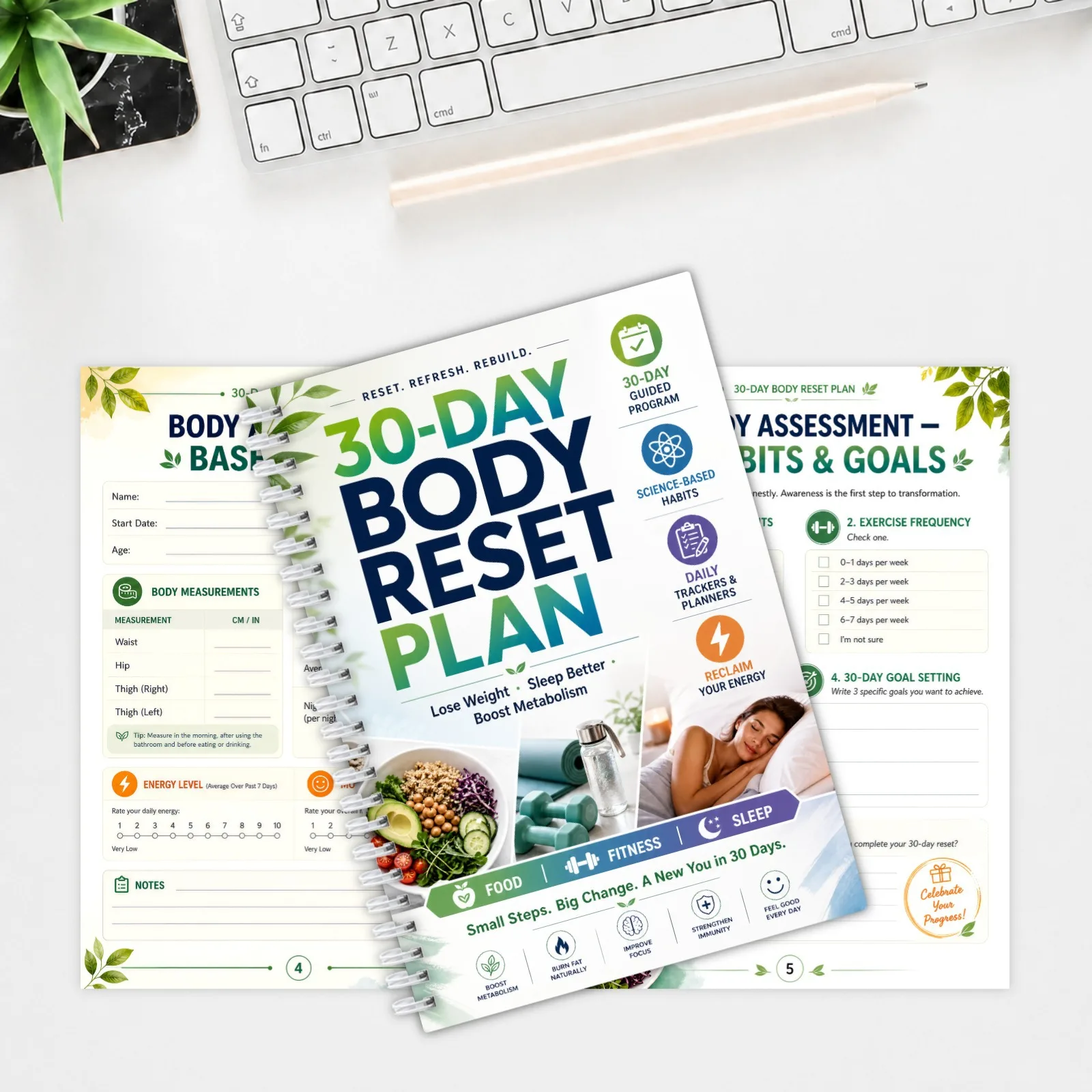 28 Pages 30 Days Body Reset Handbook Diet Exercise Sleep Planner Metabolic Boost Log Book for Daily Healthy Habit Tracking