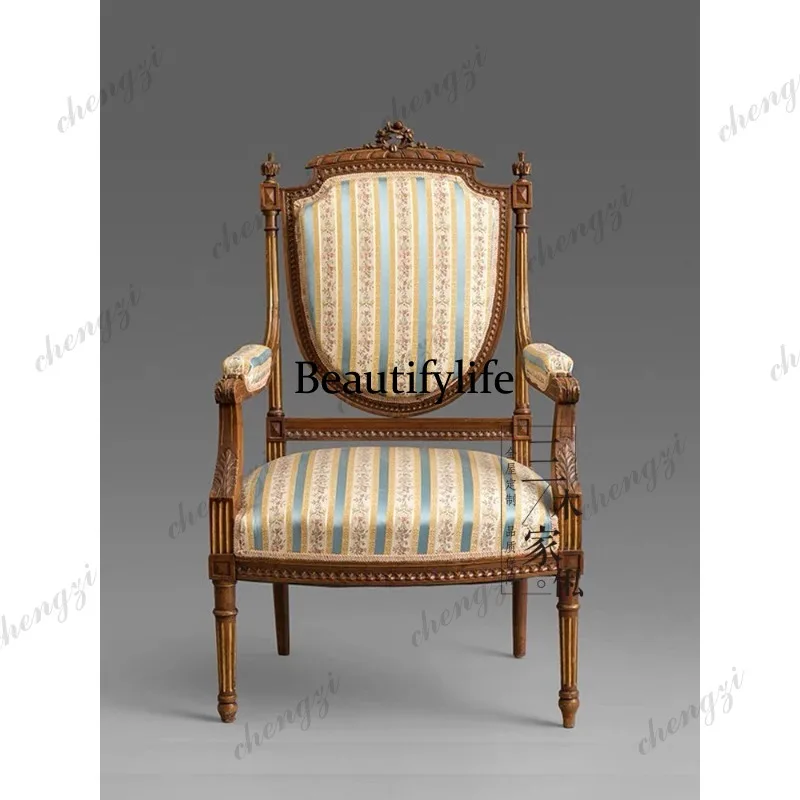 French retro solid wood carving flower gold single sofa casual single chair can be customized