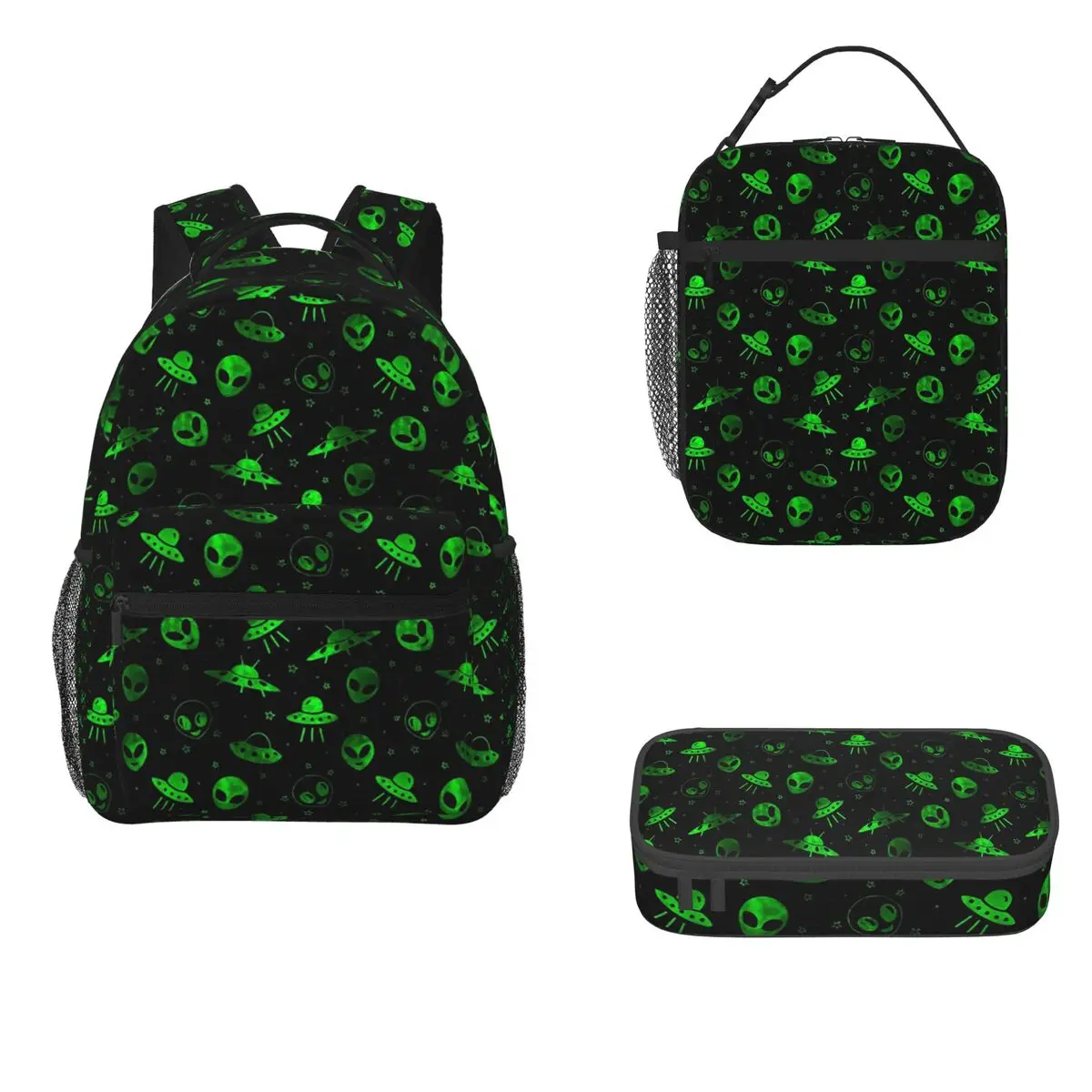 

Aliens And UFOs Pattern Backpacks Boys Girls Bookbag Children School Bag Cartoon Kids Rucksack Lunch Bag Pen Bag Three-Piece Set