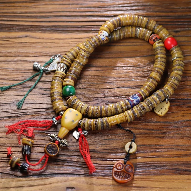 vintage material recycled bone 108-bead Buddhist prayer beads necklace Tibetan-style cultural accessory with three-way c