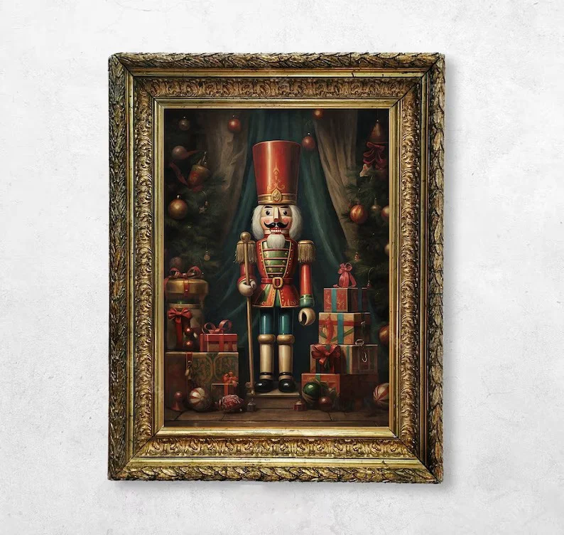 Vintage Santa Claus Portrait in Mistletoe Reading Letters Toy Cookie Poster Canvas Painting Wall Pictures Christmas Home Decor