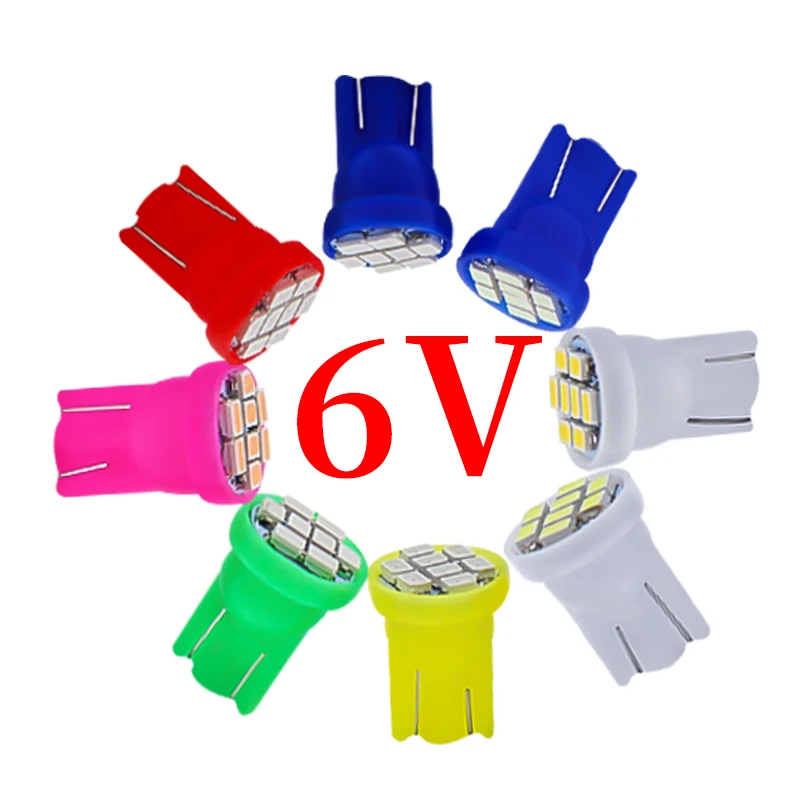 10個555電球ピンボールac/dc 6.3v led電球ピンボールT10 W5W 158 192 168 194 1206 8 smd led 60Lm白青赤緑アンバー