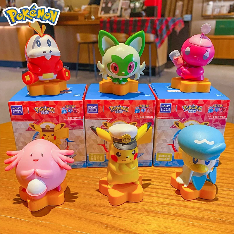 Caja Sorpresa Original de Pokémon con Pikachu, Sprigatito, Fuecoco, Quaxly, Chansey y Porygon2, Figura Decorativa Hecha a Mano, Juguete de Regalo para Niños