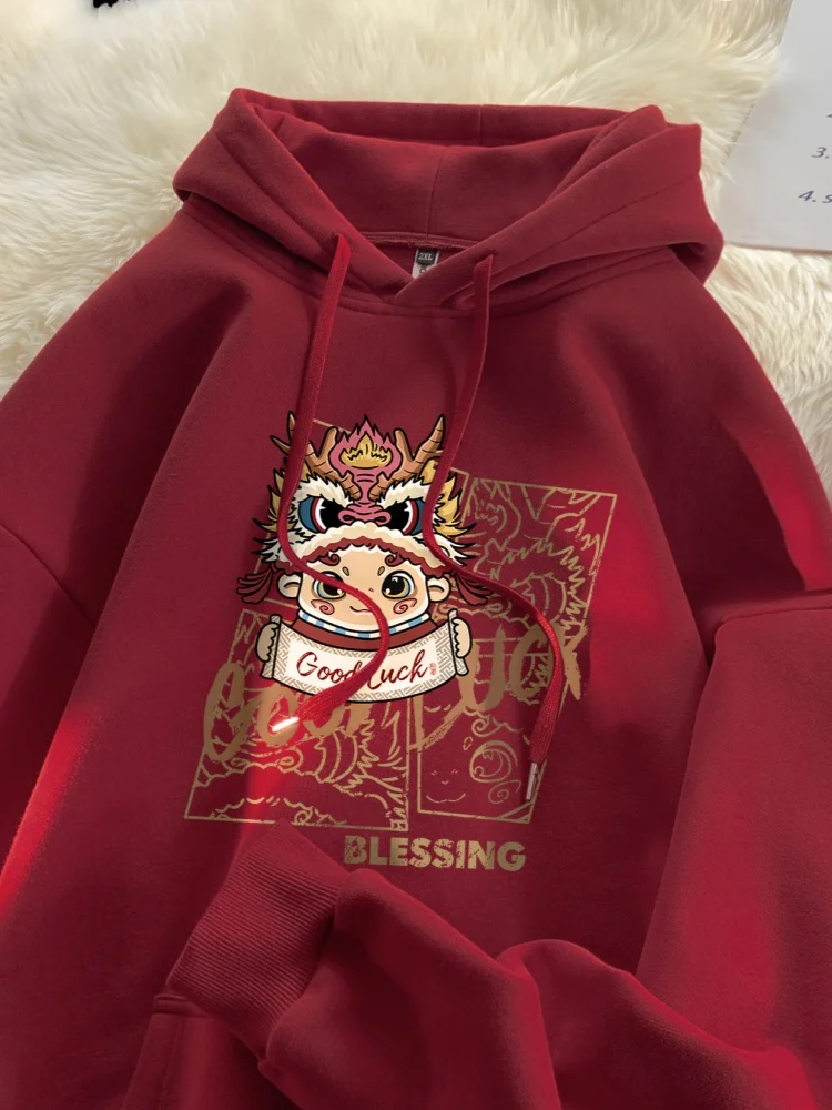 

Мужская толстовка свободного кроя на весну-осень 2024 года, новинка, красная, с принтом Дракона, удобная, дышащая, толстовка-куртка