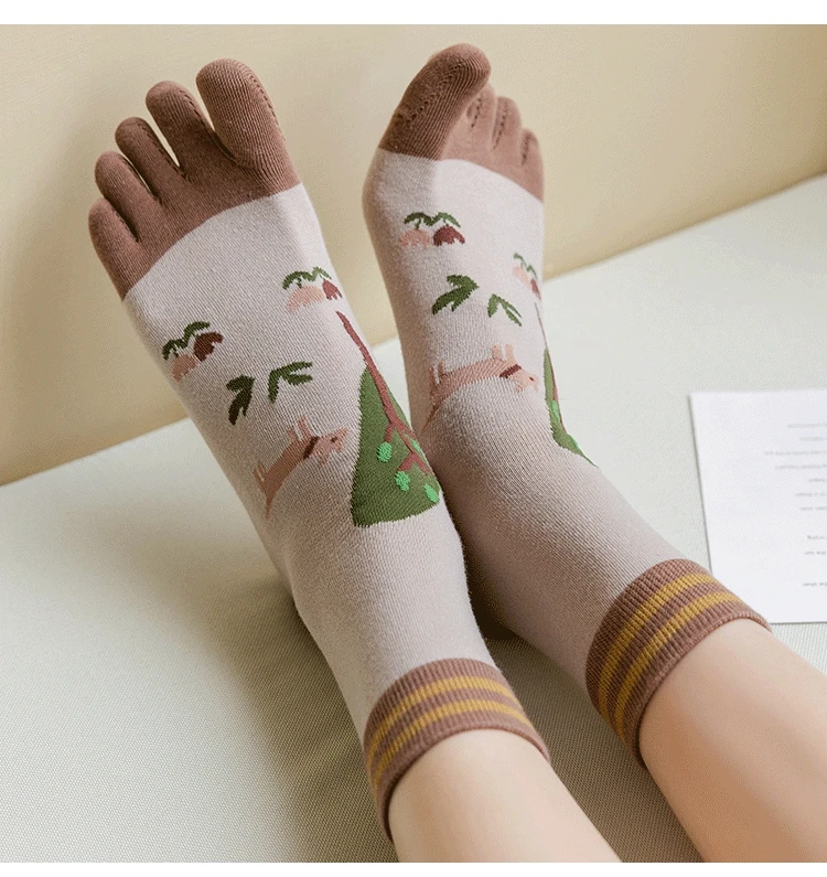 

Cotton Five-finger Socks Women Cute Cartoon Socks 5 Toe Socks