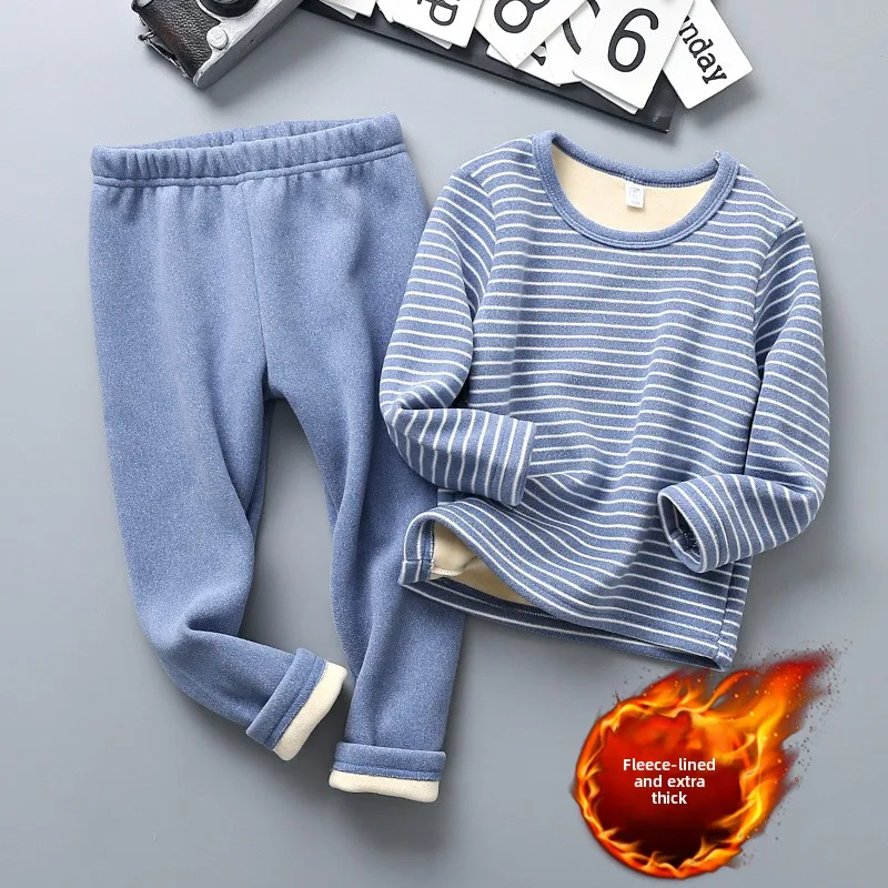 Kinder-Thermounterwäsche-Set, mit Fleece gefüttert, Winter-Pyjama, für Jungen und Mädchen, warmes zweiteiliges Outfit