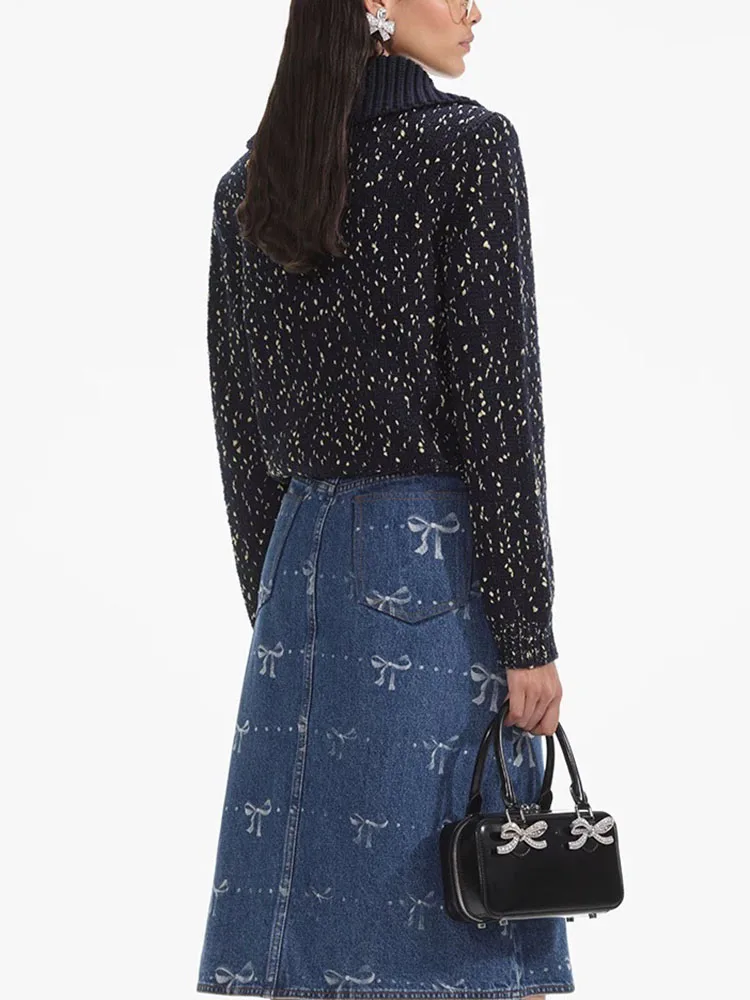 Woman clothing y2k fall and winter lapel floral knit Women coat2024 elastic waist wrap hip midi dresses two piece set for women