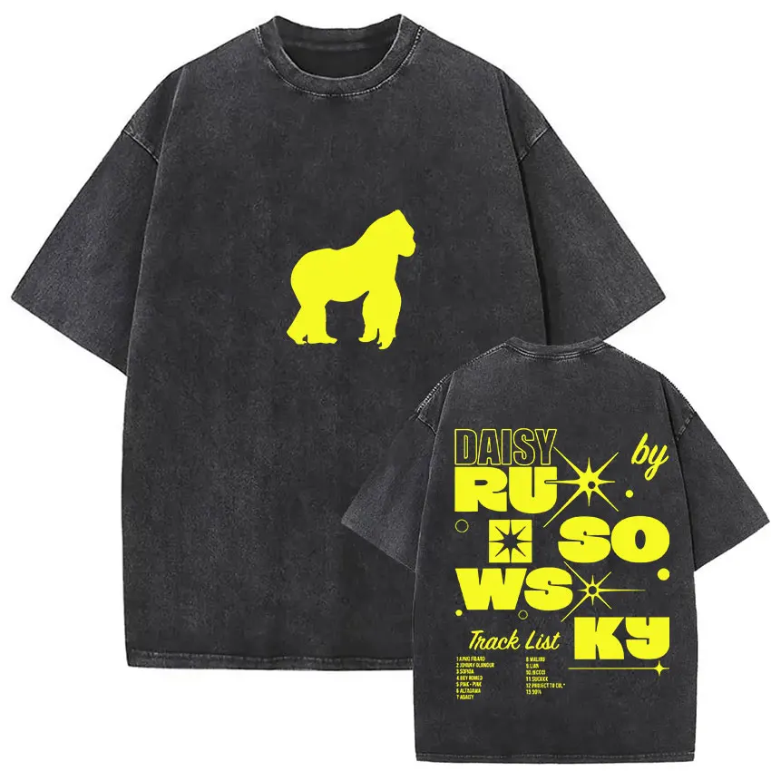 محدودة الراب رووسكي ديزي جولة 2025 خمر غسلها تي شيرت الرجال النساء الهيب هوب القوطية موضة تي شيرتات قصيرة الاكمام الشارع الشهير #4