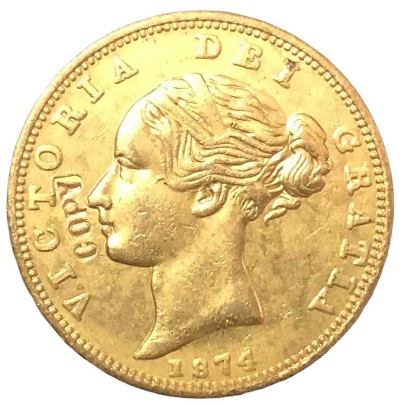 

1874 United Kingdom 1 Sovereign - Victoria 1st portrait .9999 pure Gold Plated Copy Coin