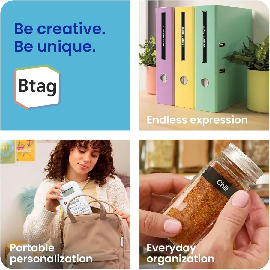 شريط ملصقات Ptouch Btag BTAG01 0.47 بوصة × 13.1 قدم أبيض على أسود شفاف على أبيض وأبيض على أسود 3 عبوات