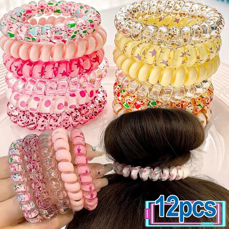 

6/12pcs Colorful Telephone Wire Plastic Hair Ties Spiral Hair Ring Elastic Head Bands Rubber Band Scrunchies Hair Accessories