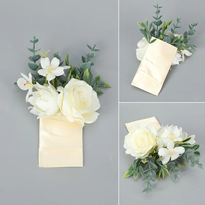 Boutonnière de mariage pour homme, boutonnière de marié, fleur de poche de corsage, boutonnière de garçon d'honneur, accessoires de mariage