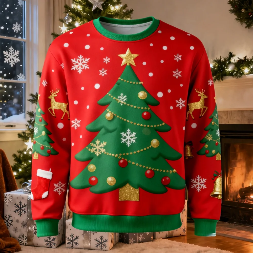 عيد الميلاد تحت عنوان الرجال البلوز شجرة عيد الميلاد 3D طباعة الخريف طويلة الأكمام الرسم هوديي هدية الكريسماس ملابس رجالية عادية #3