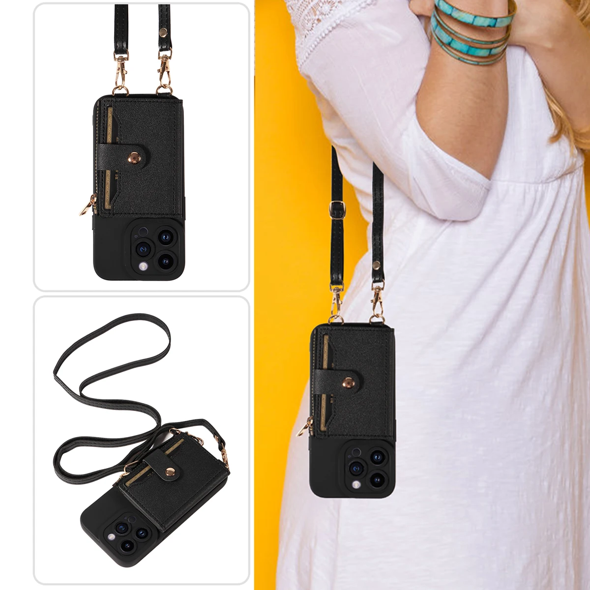 Kunstleder-Handyhülle für IPhone16promax 15 14 13 12 11Plus Mini 7 8plus XSMAX XR Crossbody Anti-Drop mit Spiegel-Geldbörsen-Abdeckung – Detail 18
