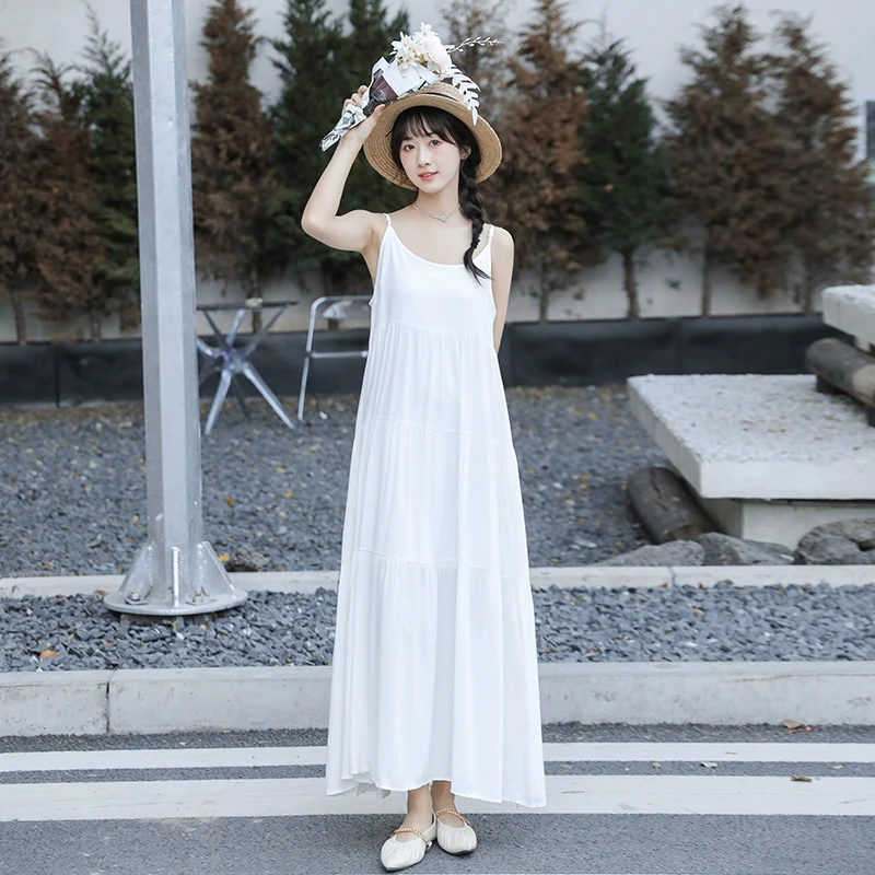 

Women Maxi Dresses Sexy Sleeveless Loose Dress Solid Color Sling Long Dress Women Clothes