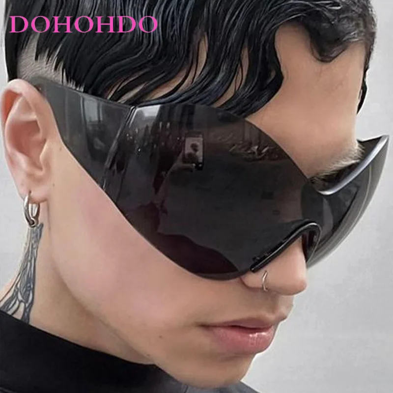 Punk Oversized One - Piece Rimless Y2K Women Sunglasses Trendy Design Men Sunglass Outdoor Cycling Sport Windproof Goggles UV400
