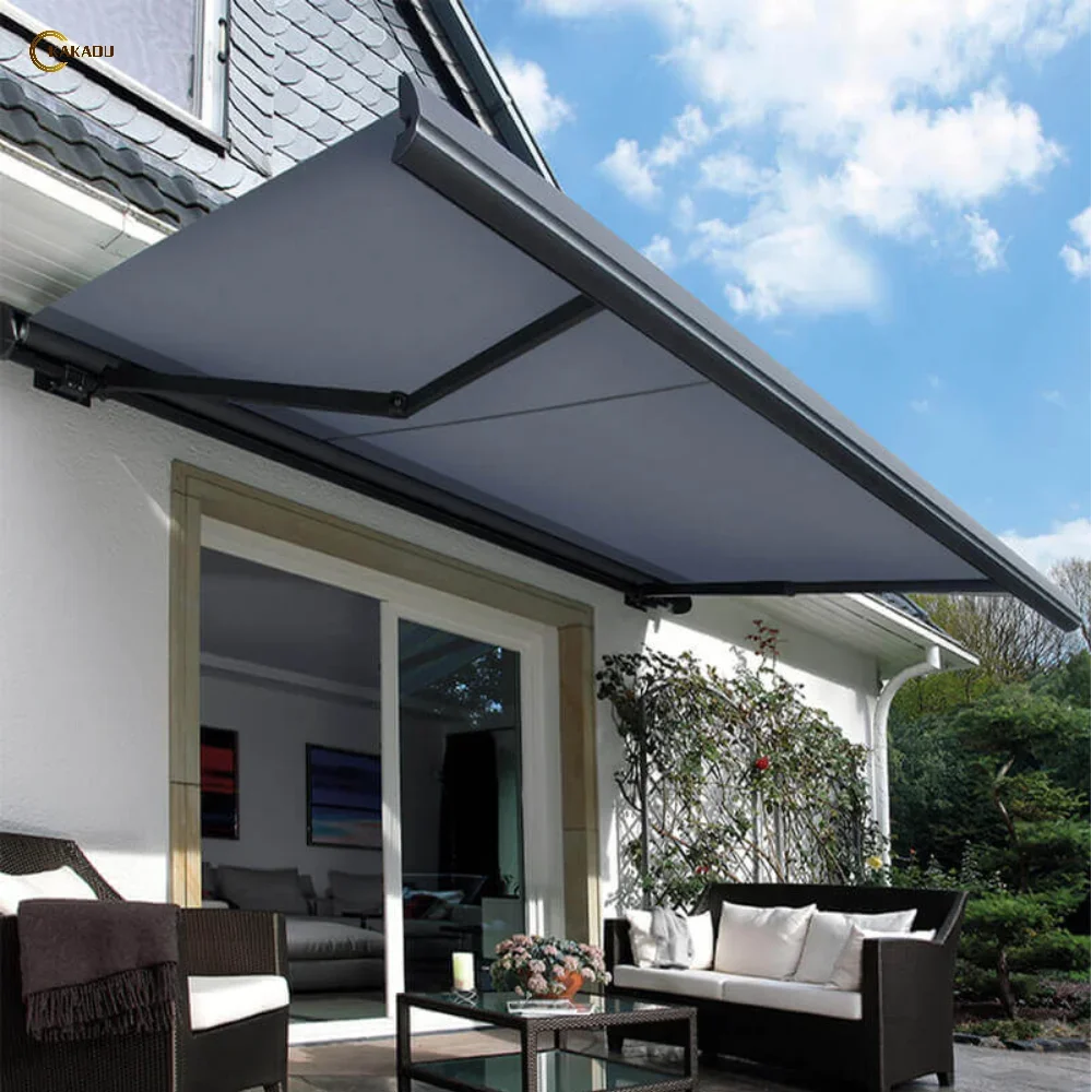 KAKADU Premium Motorized Cassette Retractable Awning For Outdoor Customized Aluminum Arm Electric Awning With LED Light