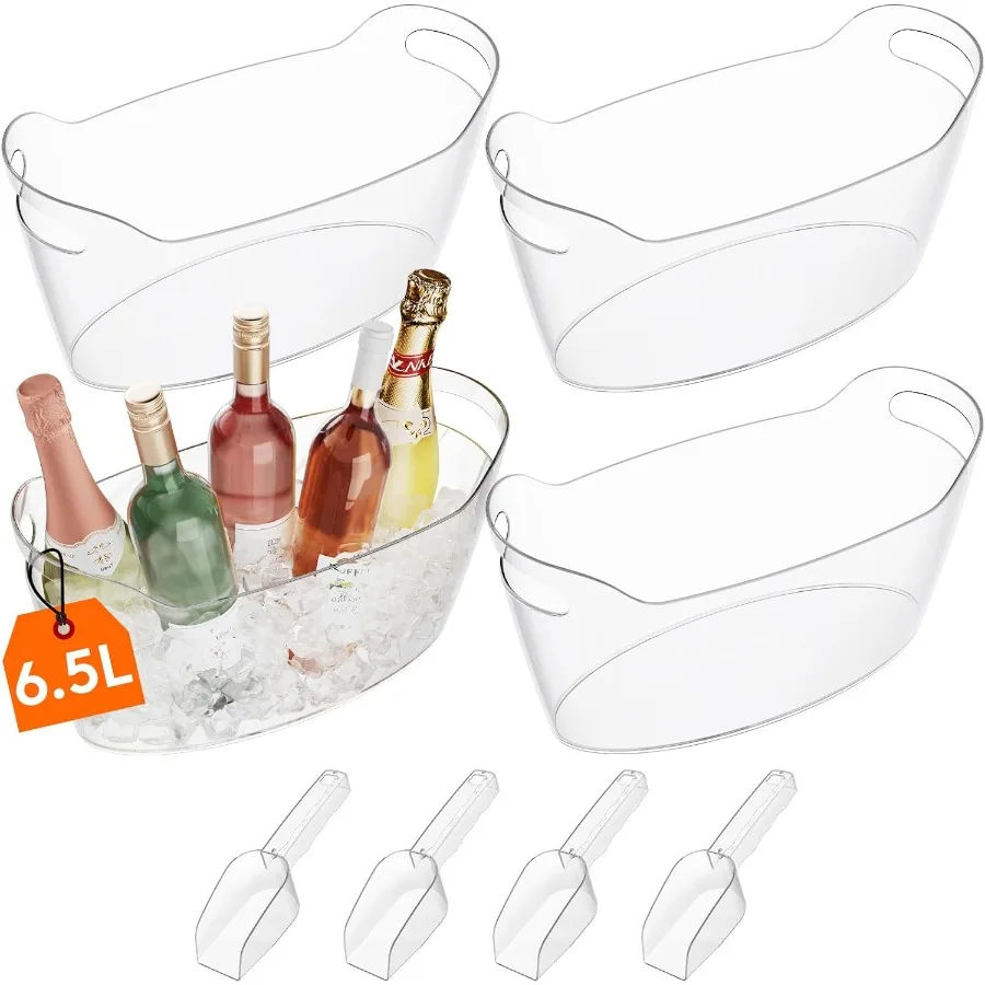 

Large 6.5L Ice Bucket for Parties 4 Pcs in 1 Package Portable Drink Bucket for Cocktail Bar Plastic Champagne Cooler for Bevera