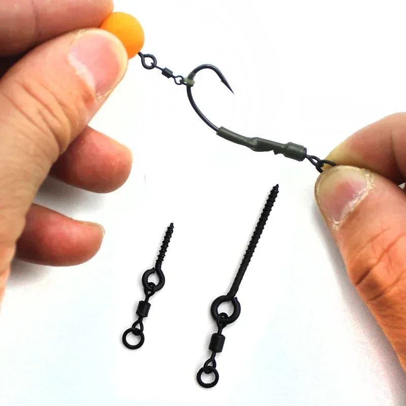 

10pcs Carp Fishing Accessories 360° Bait Screw With Mirco Swivel for Ronnie rigs Spinner Swivel for Snow man Rigs