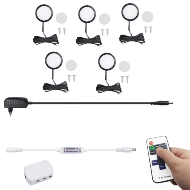 2W Led Under Cabinet Light Kits Dimmable with RF Remote Controller for Counter Wardrobe Bookshelf Kitchen Lighting Fixture