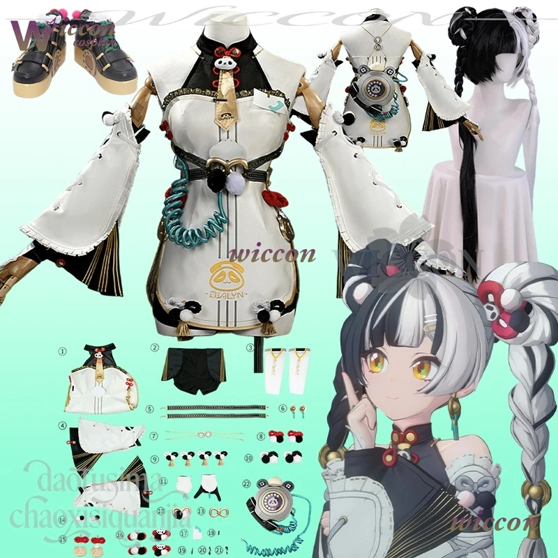 Dialyn Cosplay Anime juego Zenless Zone Zero disfraz Kawaii Panda patrón estilo chino Cheongsam vestido Vintage pelo alternativo