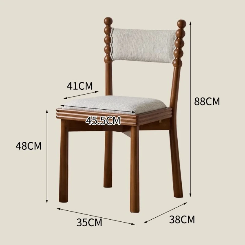 Vintage French Dining Chair, Solid Wood Seat, Home Retro Dining Stool, Upholstered Backrest Seat for cafés