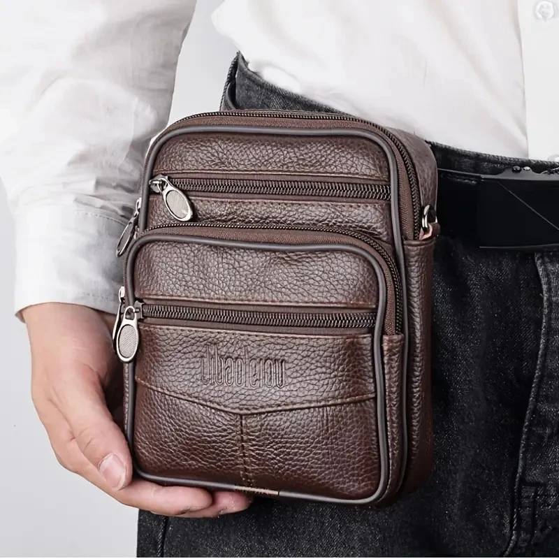 Men\'s New Genuine Leather Crossbody Bag Vertical Trendy Multifunctional Shoulder Bag Briefcase Casual Travel Messenger Bag