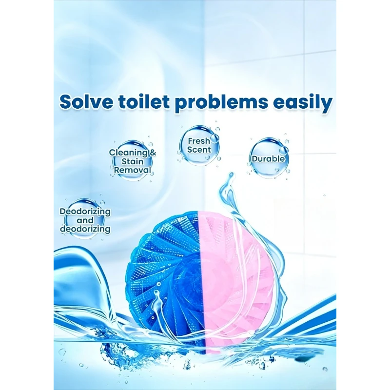 1PC Two-color Blue Toilet Bowl Cleaner Block Rose Scent Automatic Toilet Cleanser Long Lasting Fragrance Toilet Deodorizer