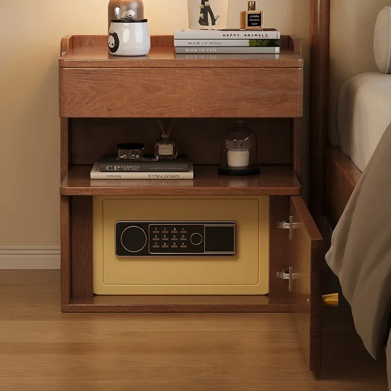 Solid wood bedside table, safe, integrated bedroom, intelligent multi-functional small with fingerprint and password