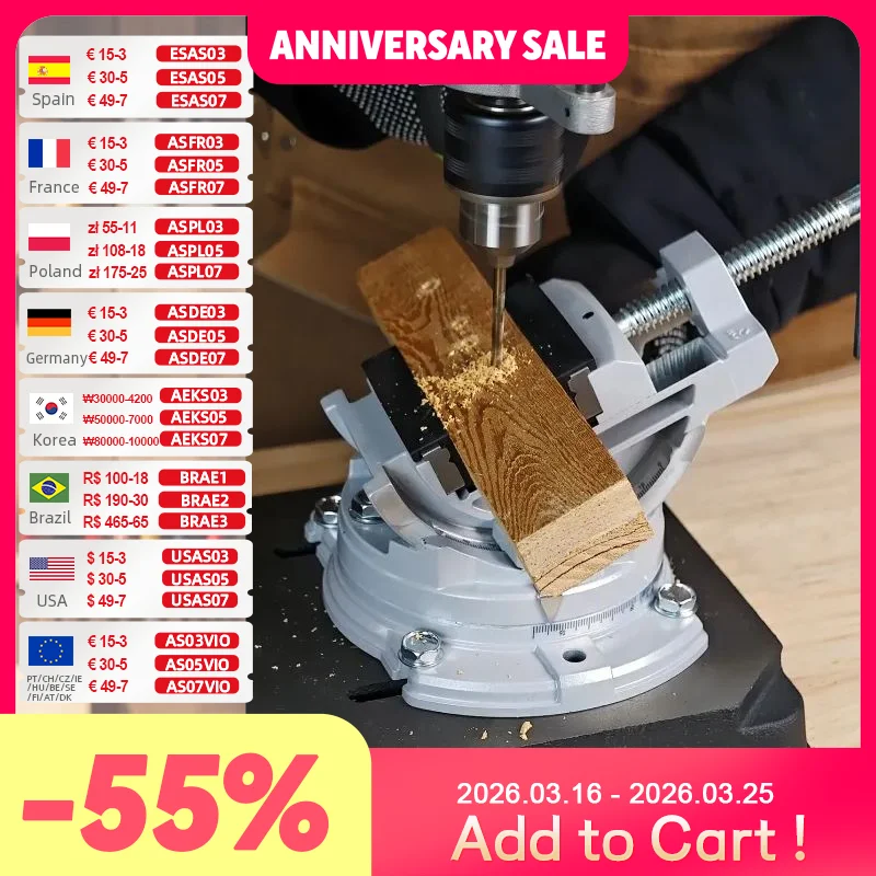 

ALLSOME 3" Milling Machine Vise Swivel-Base Tilting Vise for Drill Press