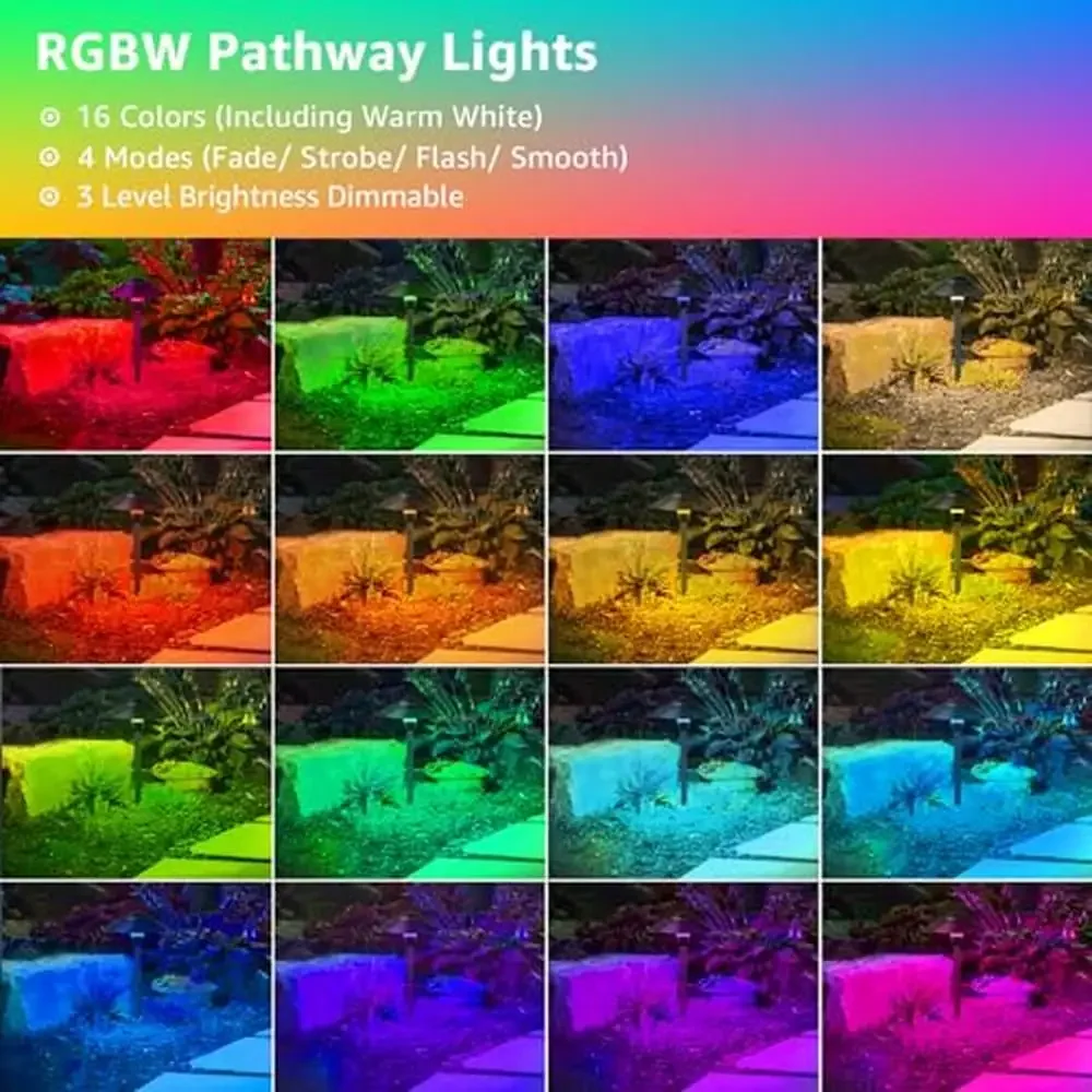 Pathway Lighting Kit 8 Pack Low Voltage Color Changing Path Lights Remote Controlled 100ft Wire Transformer IP65 Outdoor Yard