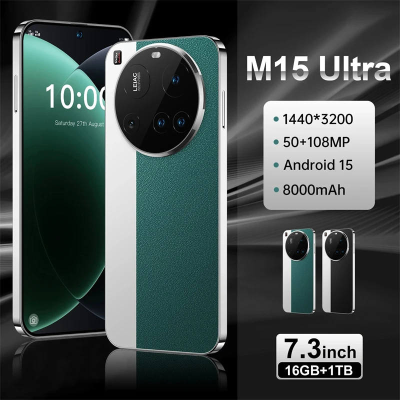 M15 Ultra الهاتف المحمول 8000mAh الهاتف الذكي 5G ثنائي الشريحة الهاتف المحمول 16GB + 1 تيرا بايت أندرويد النسخة العالمية الأصلية هاتف محمول فتح