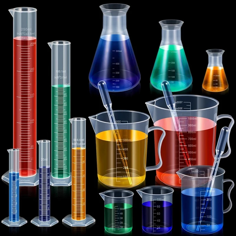 5 Pcs Graduated Cylinder , 5 Pcs Plastic Beaker , 3 Pcs Plastic Flask And 10 Pcs Plastic Transfer Pipette