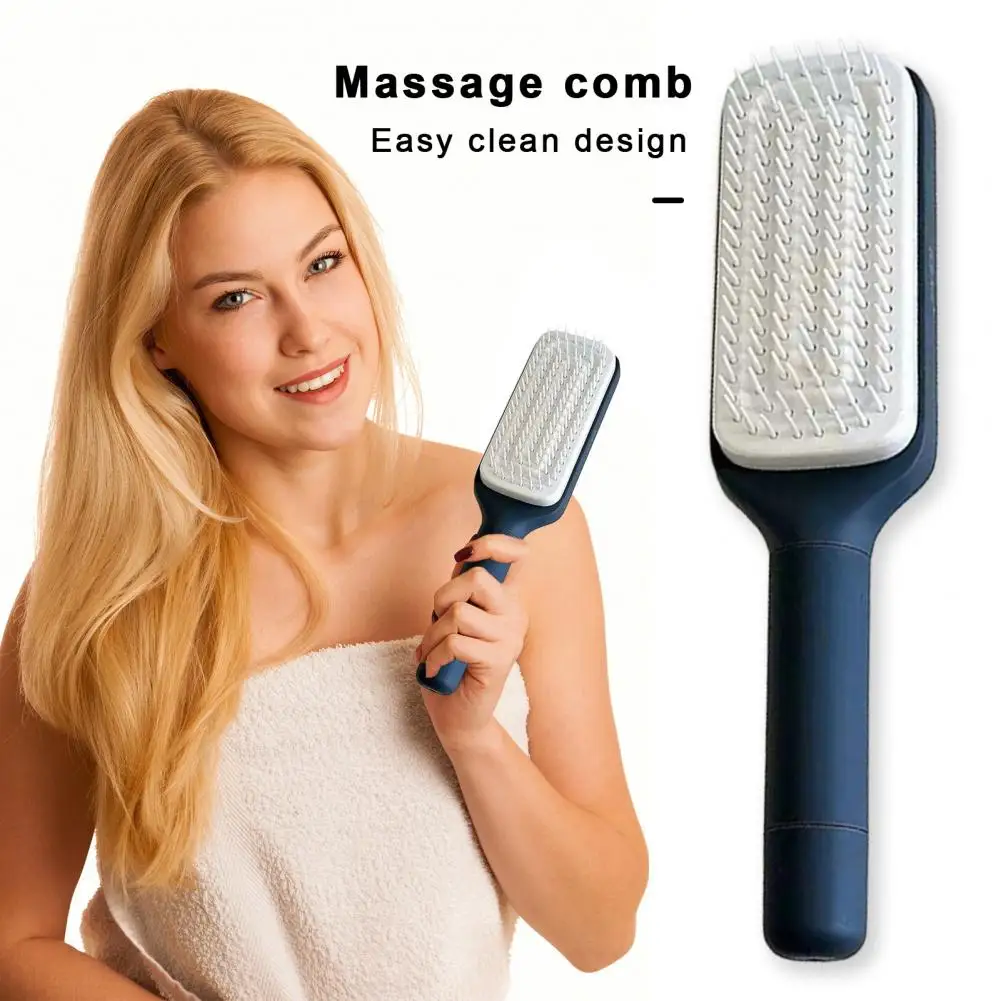 24.6cm Massage Comb One-Key Self Cleaning Hair Brush With Long Handle Anti-static Hairdressing Retractable Combage Hair Brush